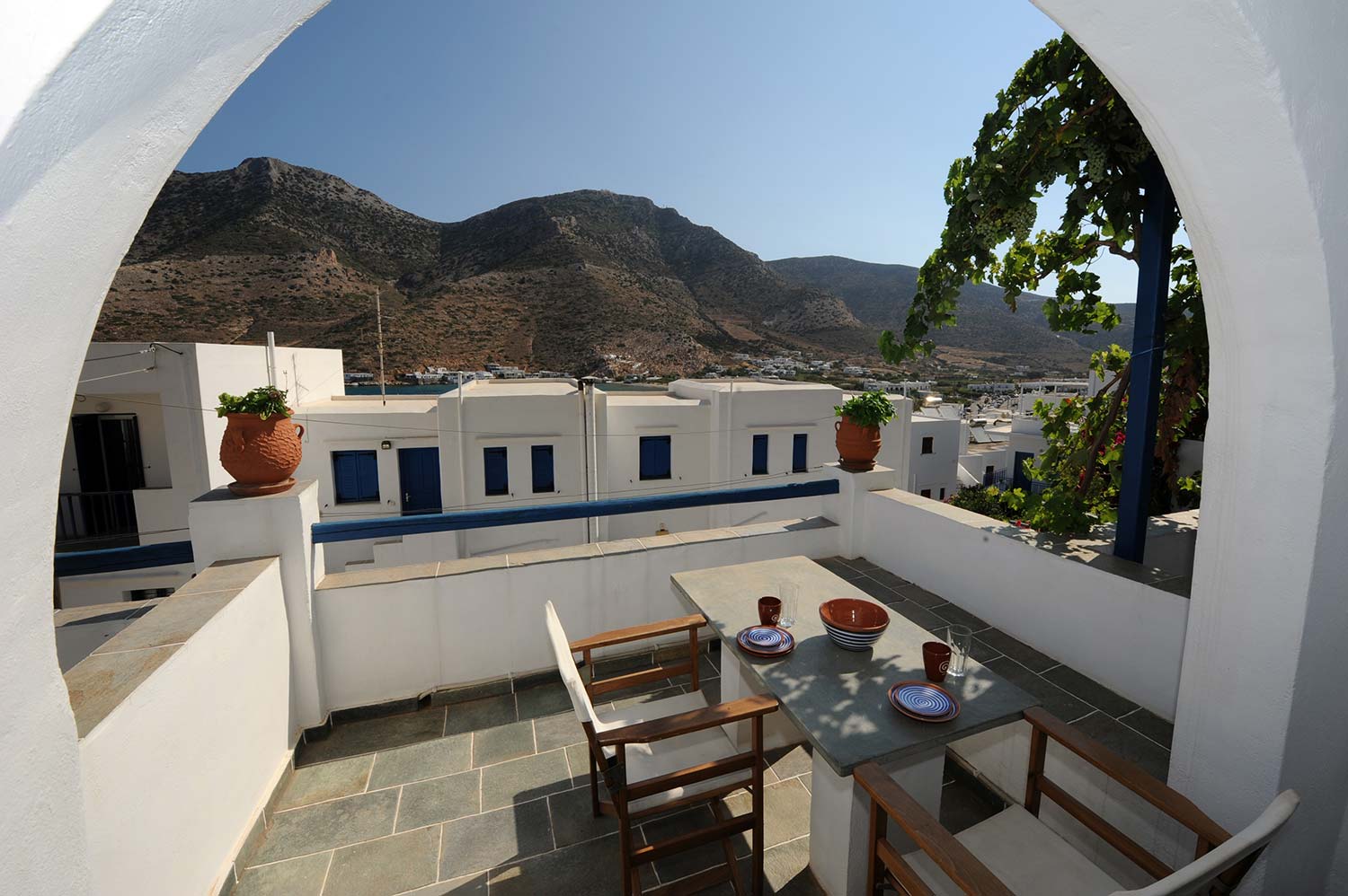 Private veranda of Studio 1 with mountain and village view